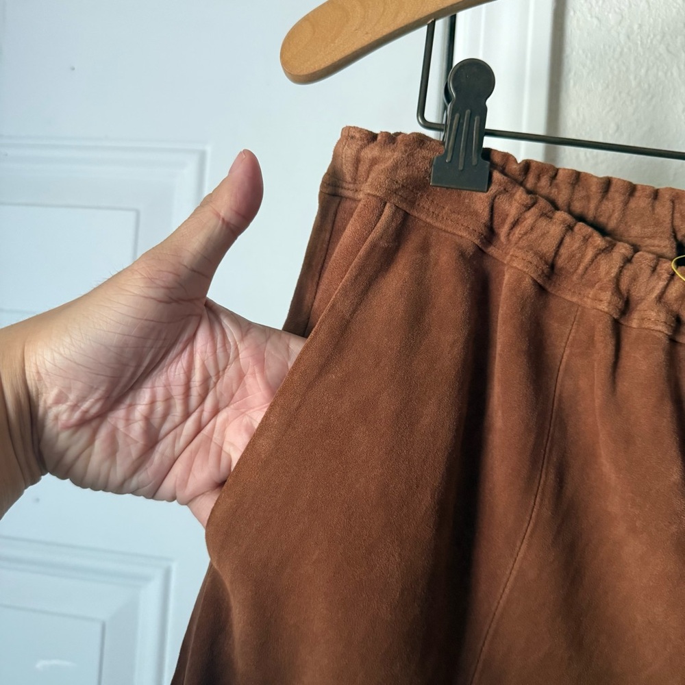 J. CREW brown suede elastic waist wide straight leg cropped pants - Picture 4 of 6